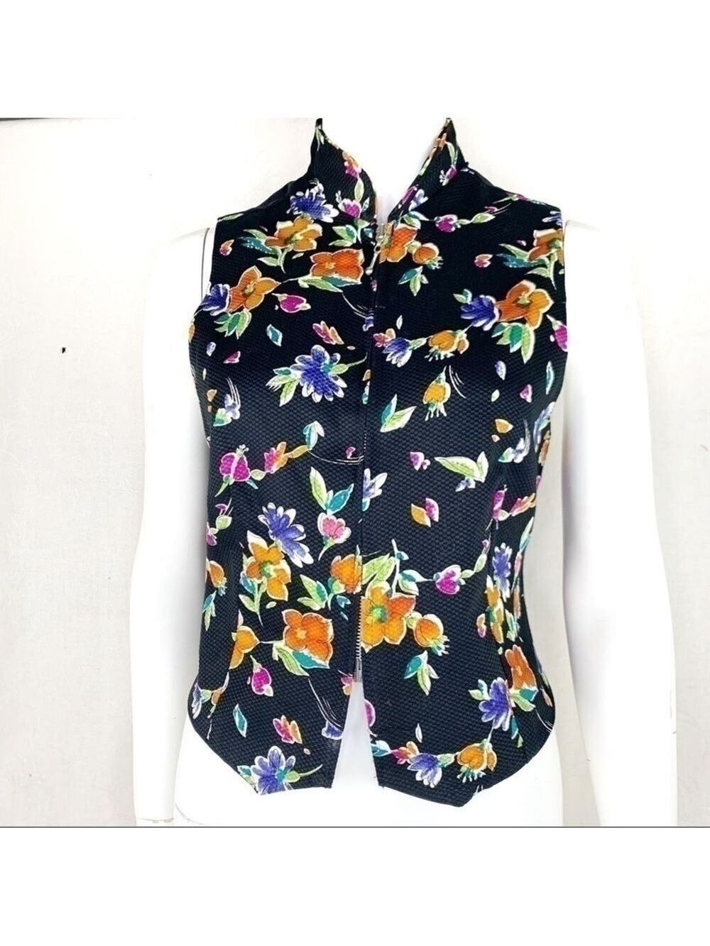 NWOT-Vintage The Speciality House Inc. ZipperFront, HighNeck Floral Vest Top S/M